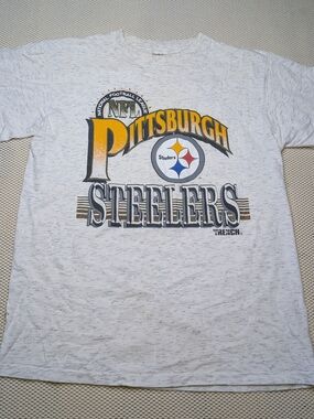Vintage Trench Size L Pittsburgh Steelers NFL Gray / White T-shirt USA